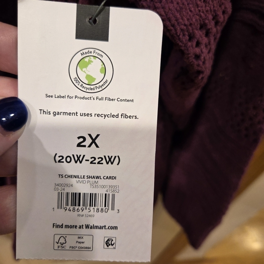 Plus Size 2X Chenille Shawl Cardigan Open Knit  Purple Vivid Plum New Cozy Fall - Picture 5 of 7